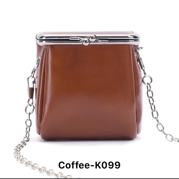 Genuine leather brown coin purse change crossbody bag small - Picture 9 of 10